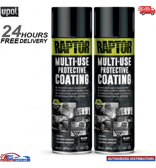 2 x UPOL RAPTOR 1K MULTI-USE RMUB/AL PROTECTIVE COATING AEROSOL 450ML - BLACK